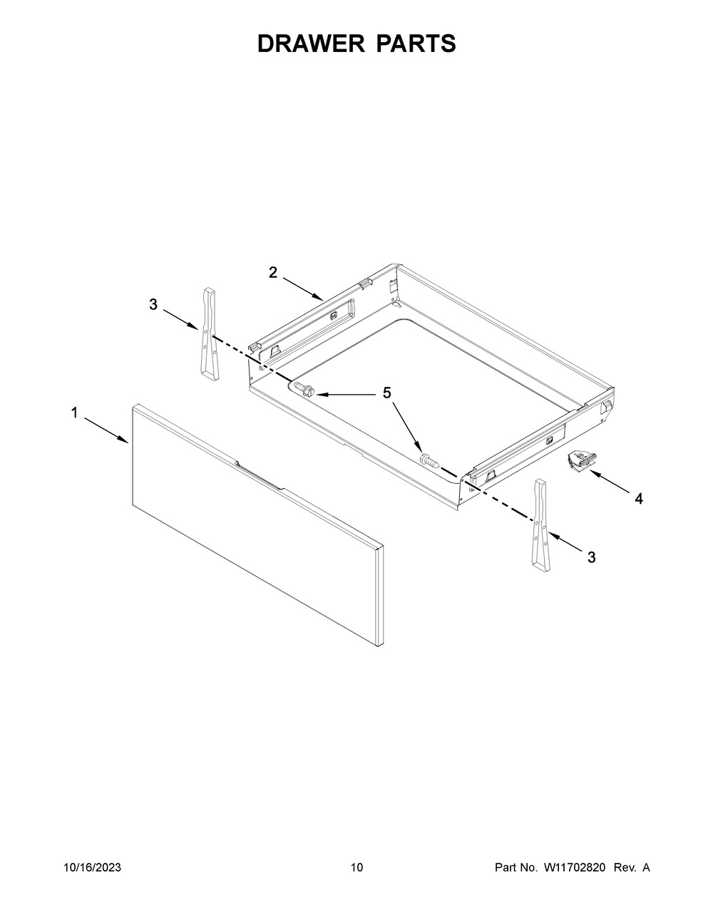 Drawer Parts Diagram and Parts List for WFE525S0JV4  Whirlpool Range