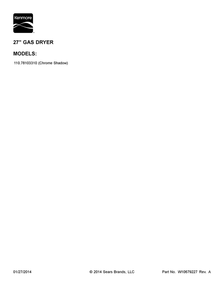 Cover Sheet Diagram and Parts List for 11078103310  Kenmore Dryer