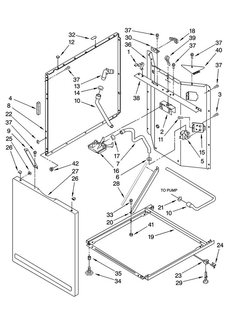 Washer Cabinet Parts Diagram and Parts List for 11087842700  Kenmore Washer Dryer Combo