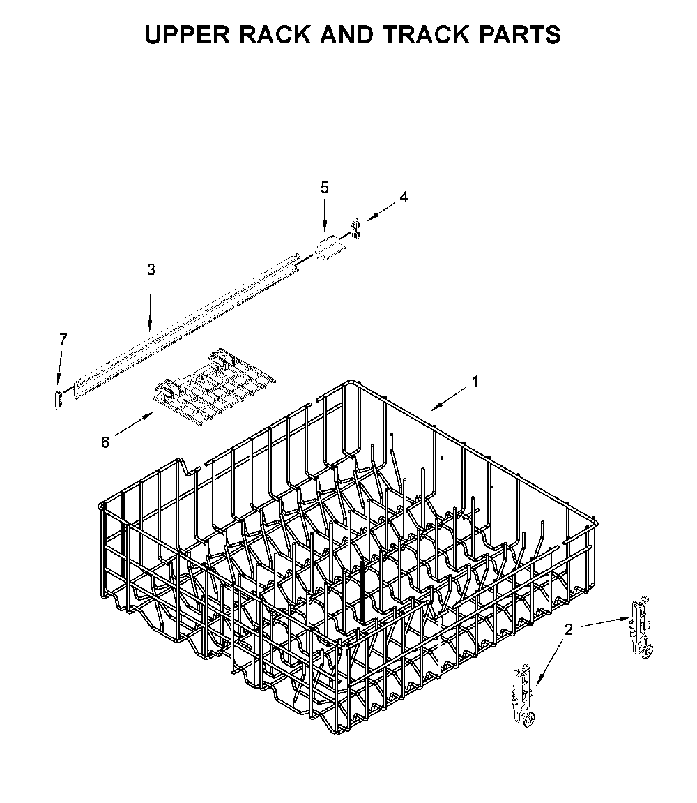 Upper rack and track parts Diagram and Parts List for WDF520PADB9  Whirlpool Dishwasher