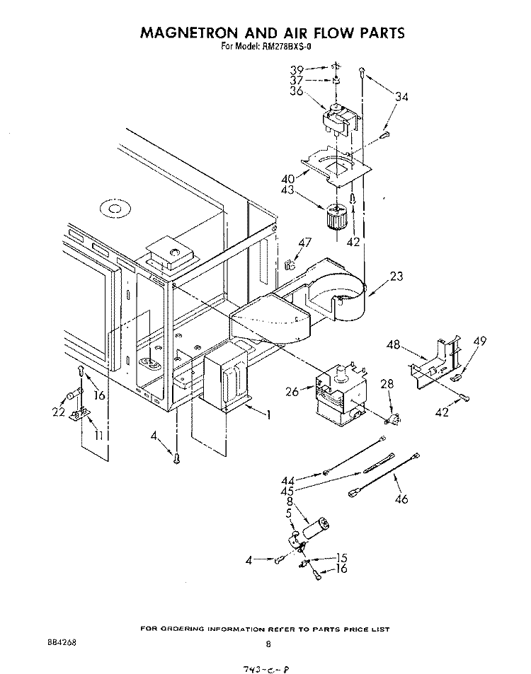 MAGNETRON AND AIRFLOW Diagram and Parts List for RM278BXS0  Whirlpool Microwave Oven Combo