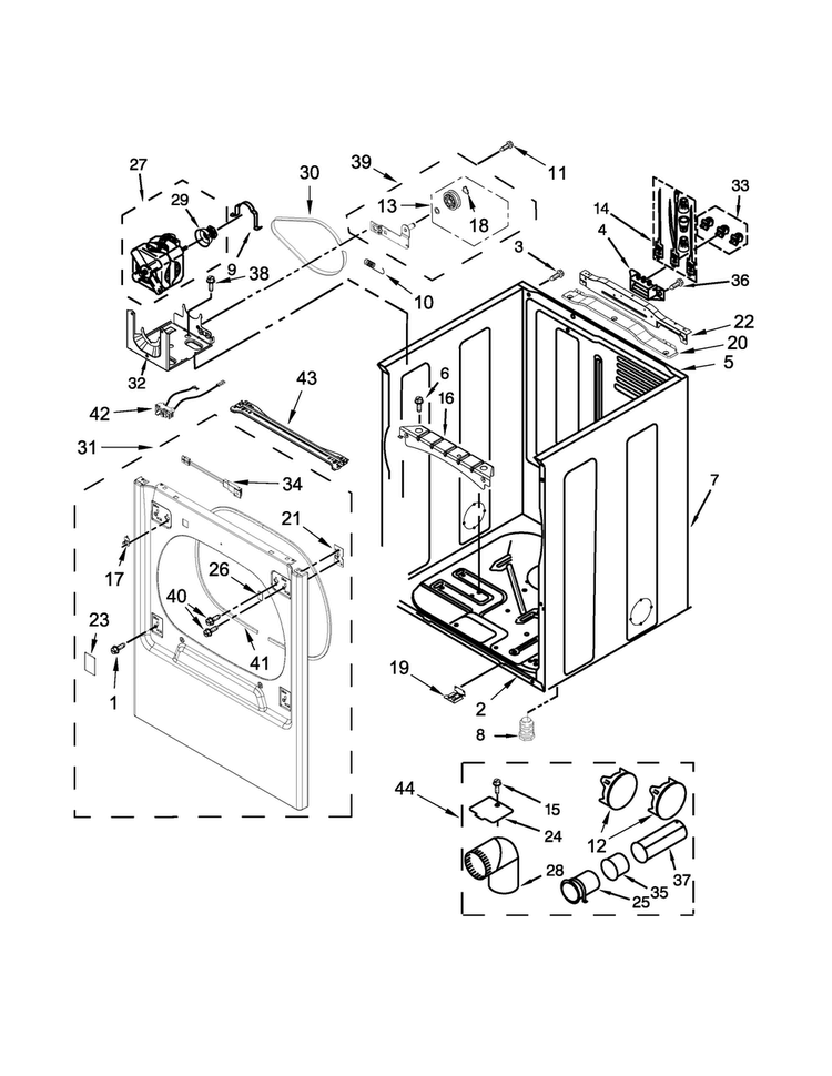 Cabinet Parts Diagram and Parts List for WED8500DC0  Whirlpool Dryer
