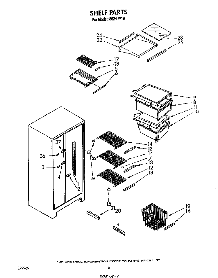 Shelf Diagram and Parts List for 8624*1B  Roper Refrigerator