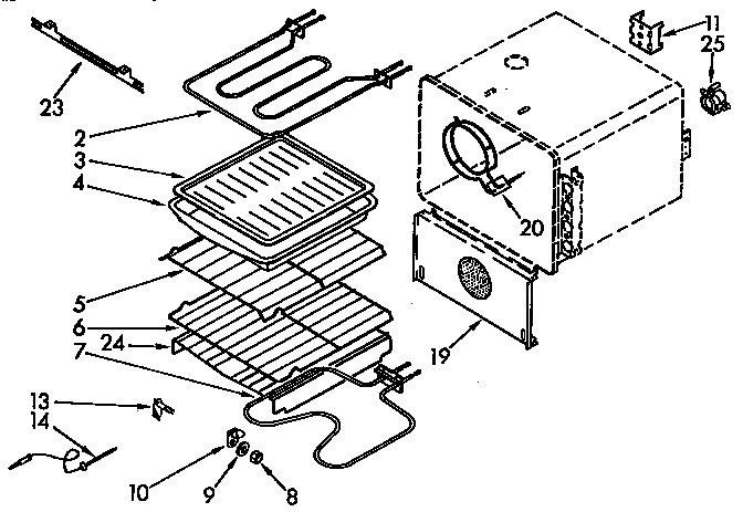 Internal Oven Diagram and Parts List for KEDS207AL1  KitchenAid Range