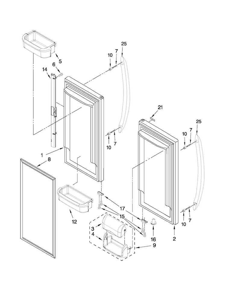 Refrigerator Door Parts Diagram and Parts List for 10672009011  Kenmore Refrigerator