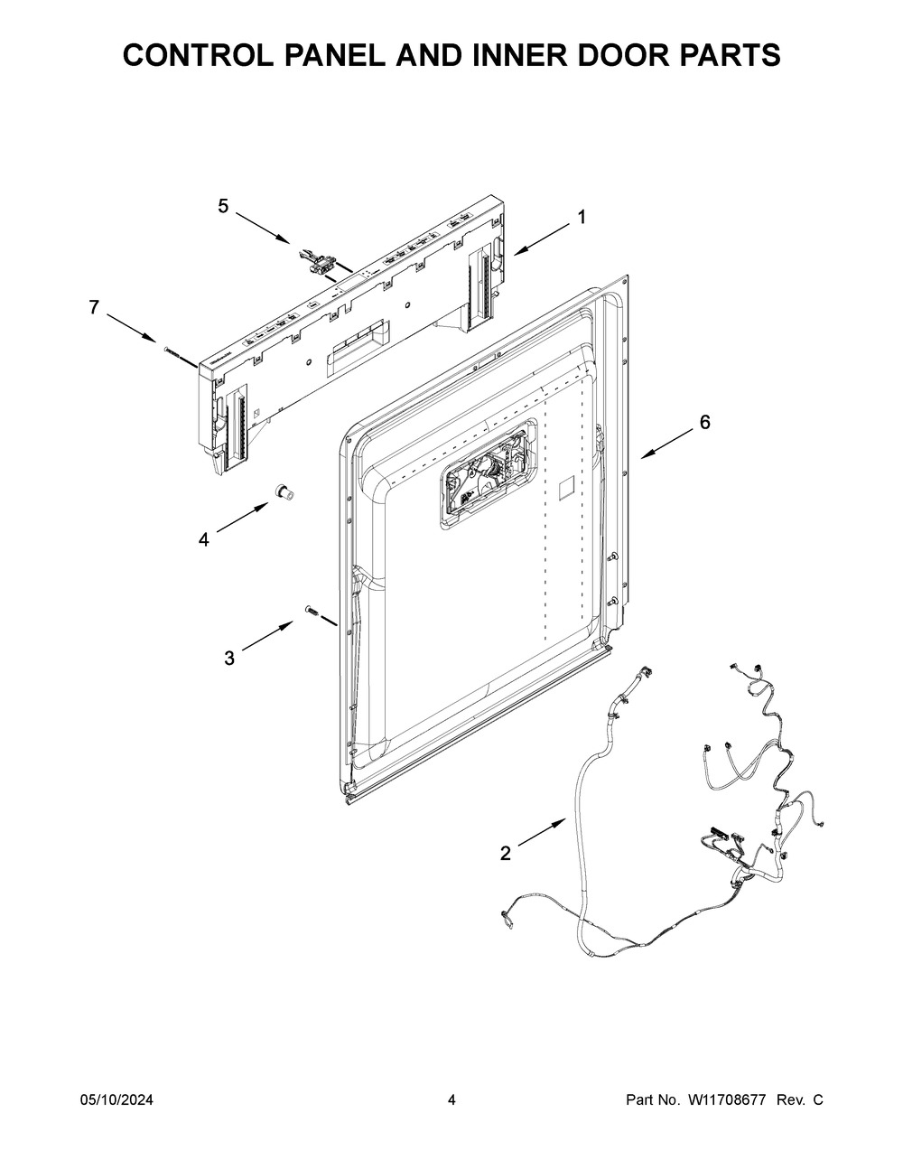 Control Panel And Inner Door Parts Diagram and Parts List for KDTF924PPA0  KitchenAid Dishwasher