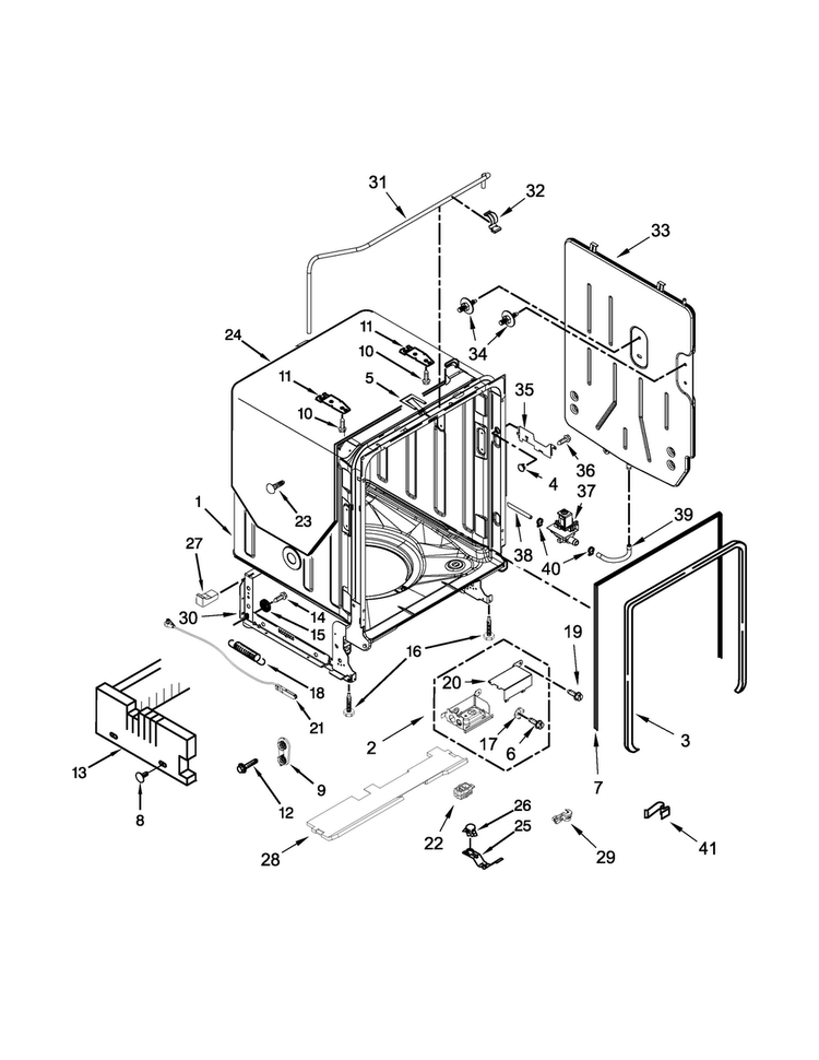 Tub, Tank And Frame Parts Diagram and Parts List for KDTE554CSS3  KitchenAid Dishwasher