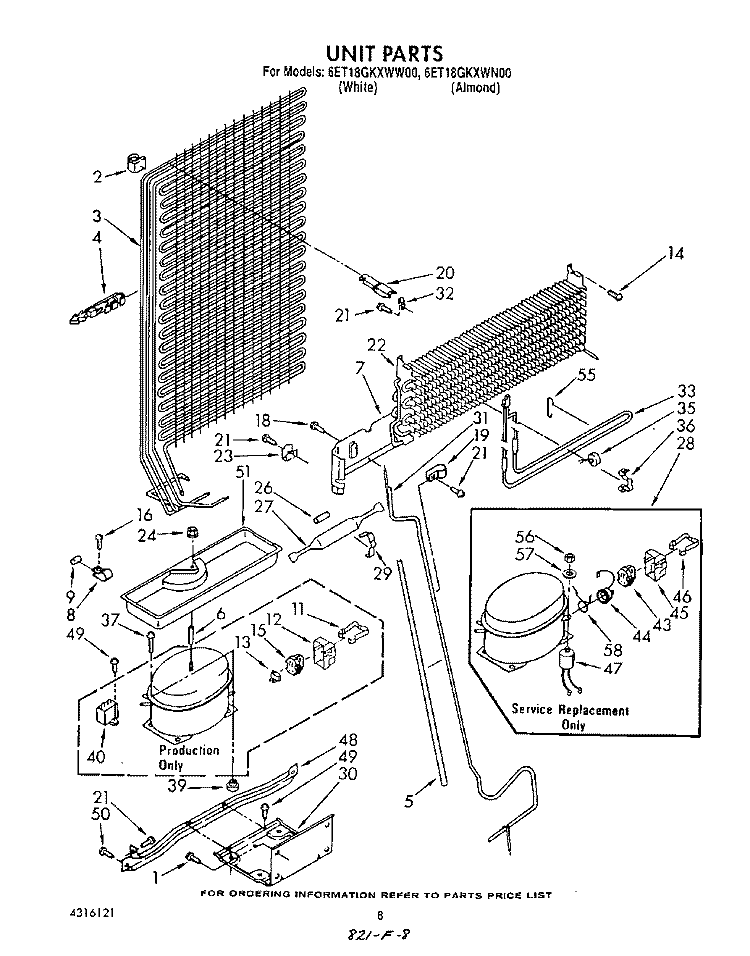 UNIT Diagram and Parts List for 6ET18GKXWW00  Whirlpool Refrigerator