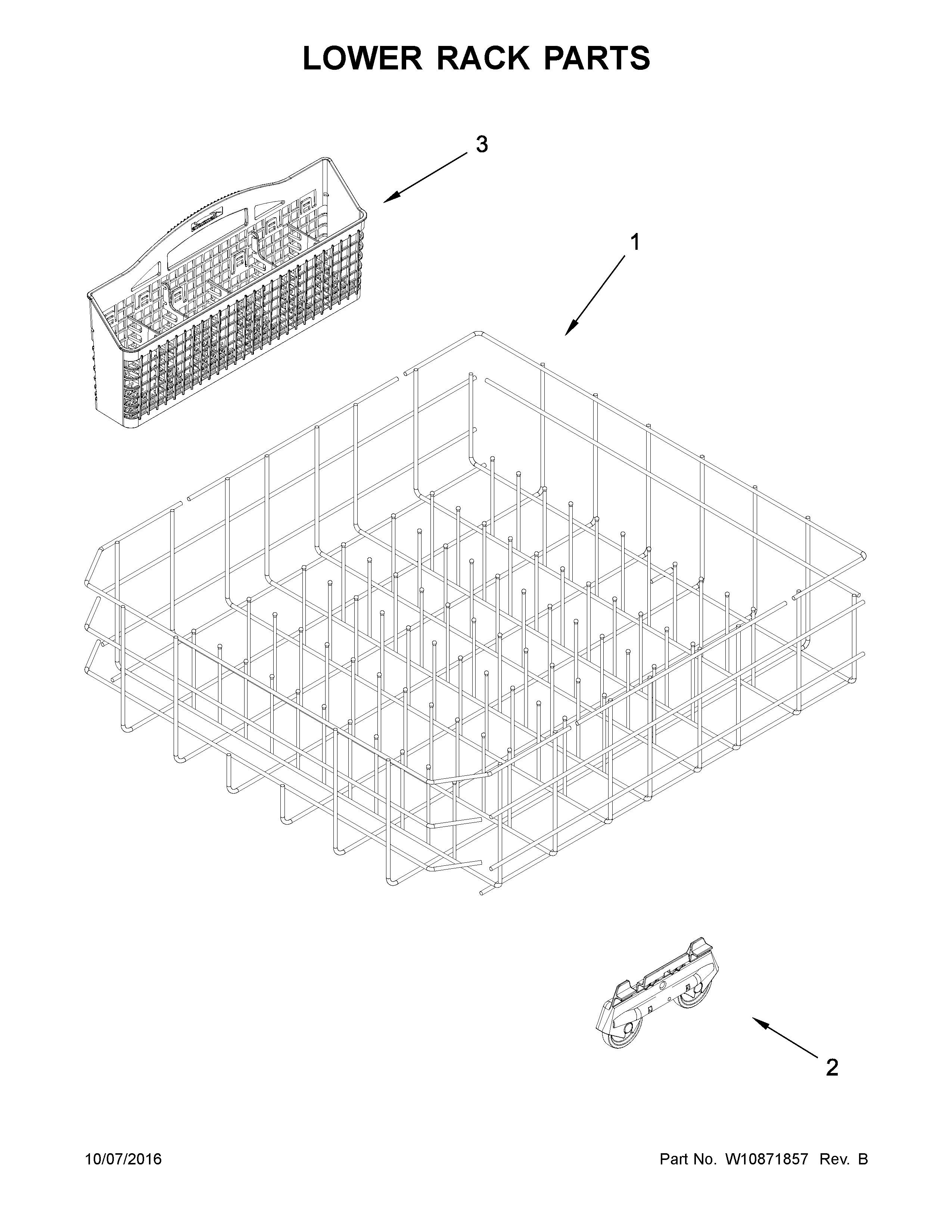 Lower Rack Parts Diagram and Parts List for 66514573N610  Kenmore Dishwasher