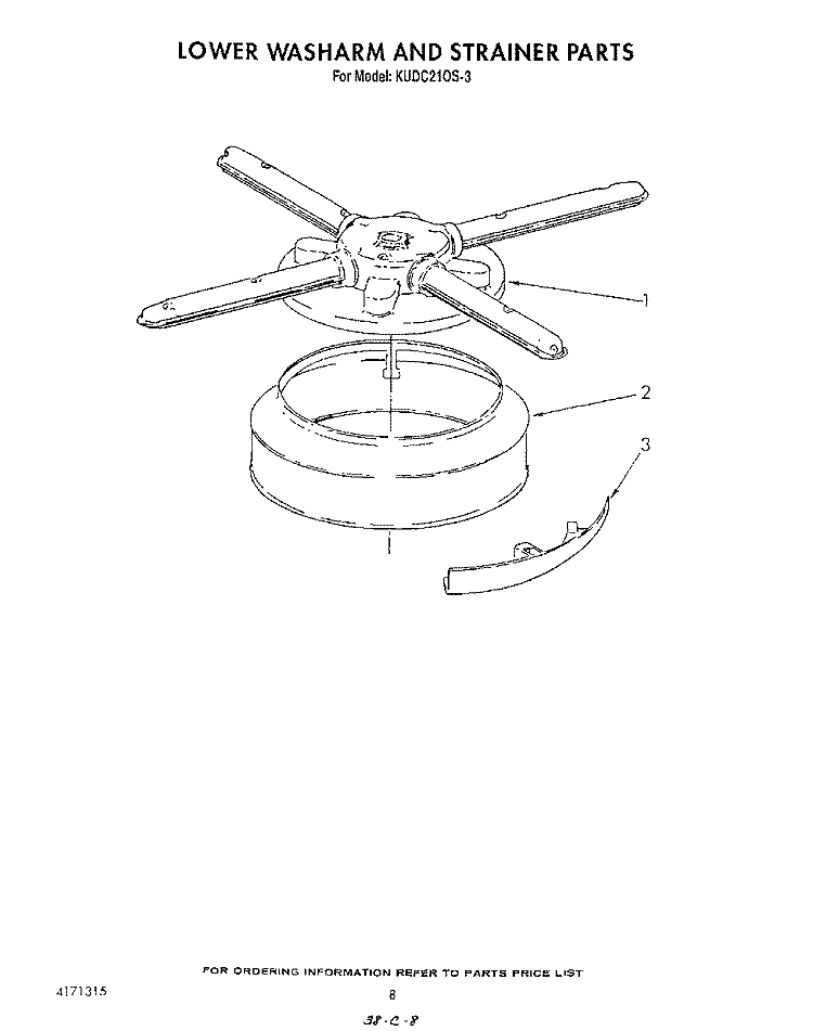 LOWER WASH ARM AND STRAINER Diagram and Parts List for KUDC210S3  KitchenAid Dishwasher