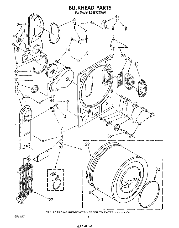 SECTION Diagram and Parts List for LE4930XSW0  Whirlpool Dryer