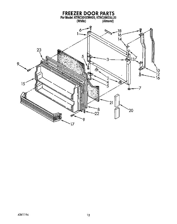 FREEZER DOOR Diagram and Parts List for KTRC20KXWH20  Whirlpool Refrigerator