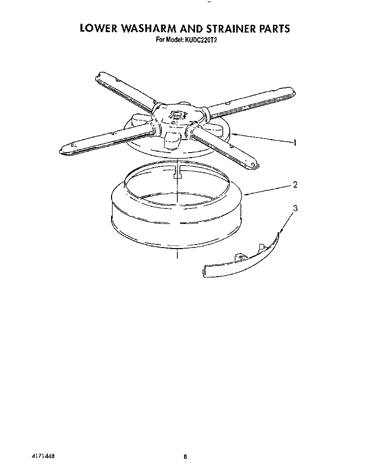 LOWER WASHARM AND STRAINER Diagram and Parts List for KUDC220T2  KitchenAid Dishwasher
