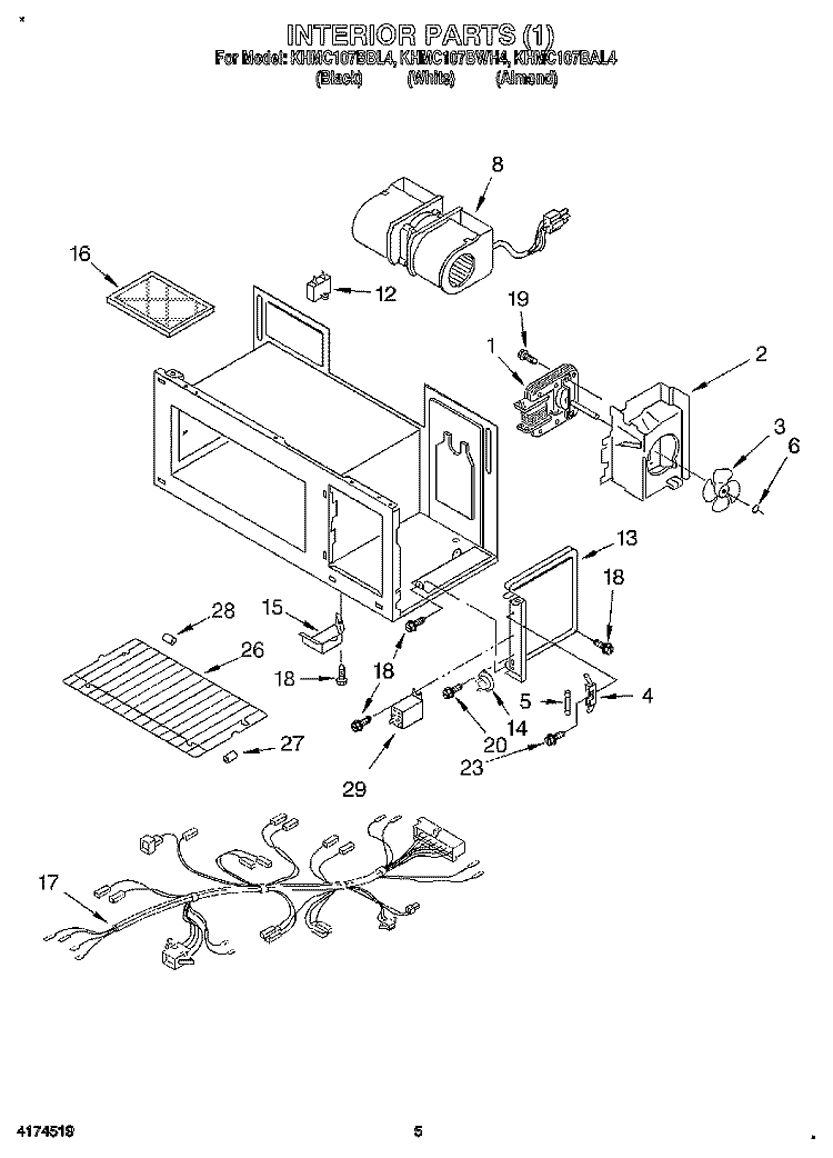 INTERIOR (1), LITERATURE Diagram and Parts List for KHMC107BWH4  KitchenAid Microwave