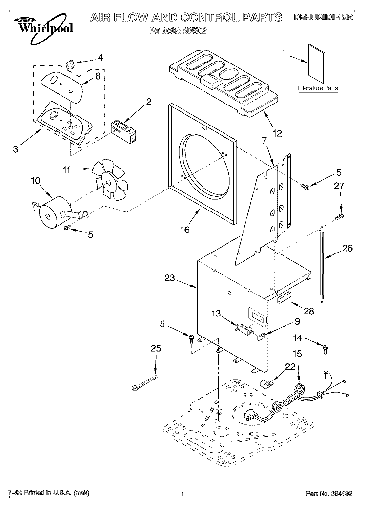 SECTION Diagram and Parts List for AD50G2  Whirlpool Dehumidifier