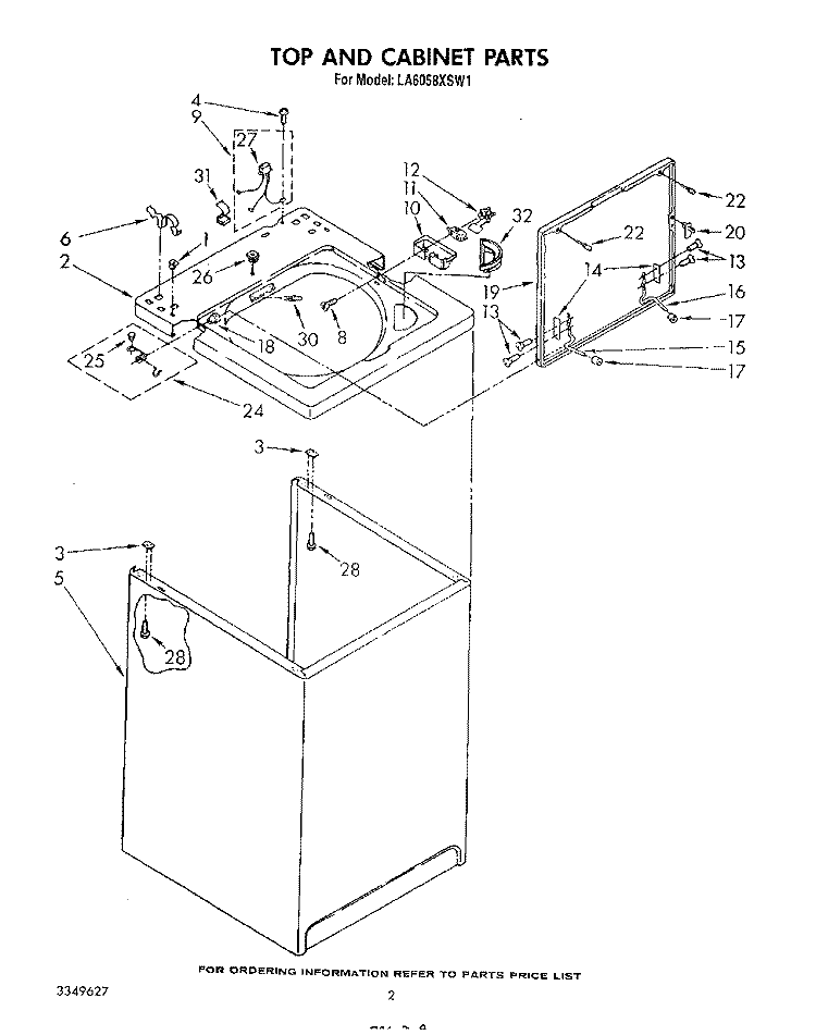 TOP AND CABINET , LITERATURE AND OPTIONAL Diagram and Parts List for LA6058XSW1  Whirlpool Washer