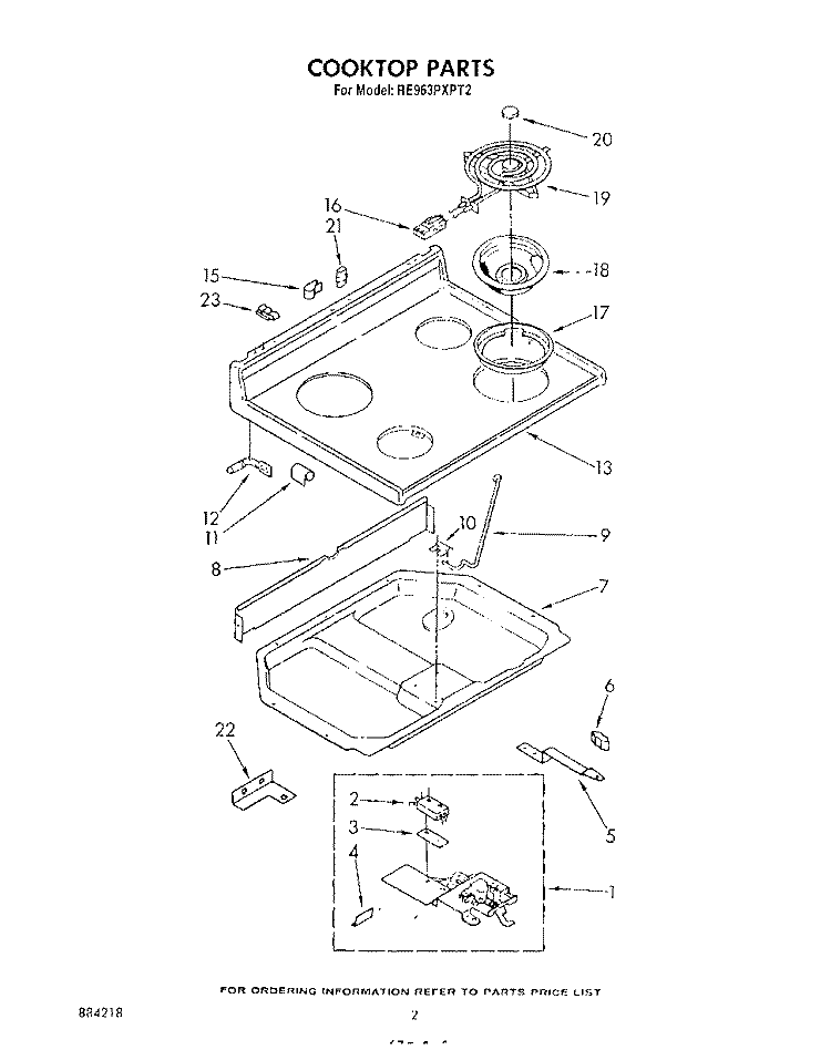COOK TOP Diagram and Parts List for RE963PXPT2  Whirlpool Range