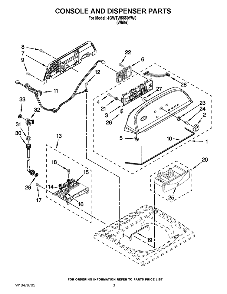 CONSOLE AND DISPENSER PARTS Diagram and Parts List for 4GWTW5550YW0  Whirlpool Washer