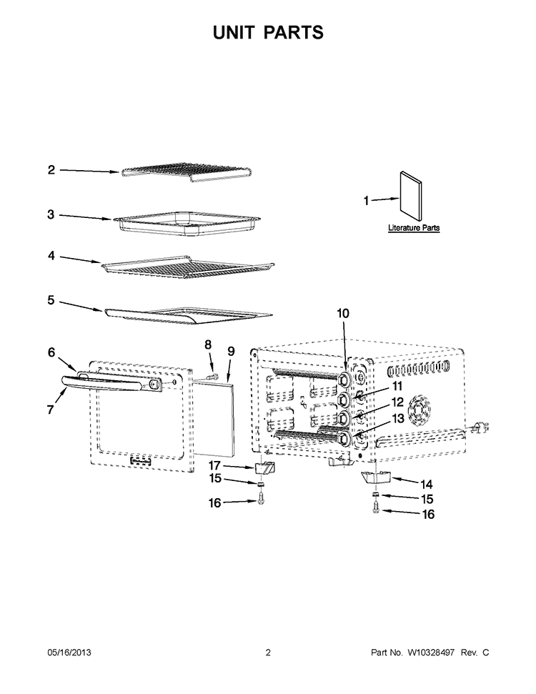 UNIT PARTS Diagram and Parts List for KCO223CU1  KitchenAid Toaster Oven