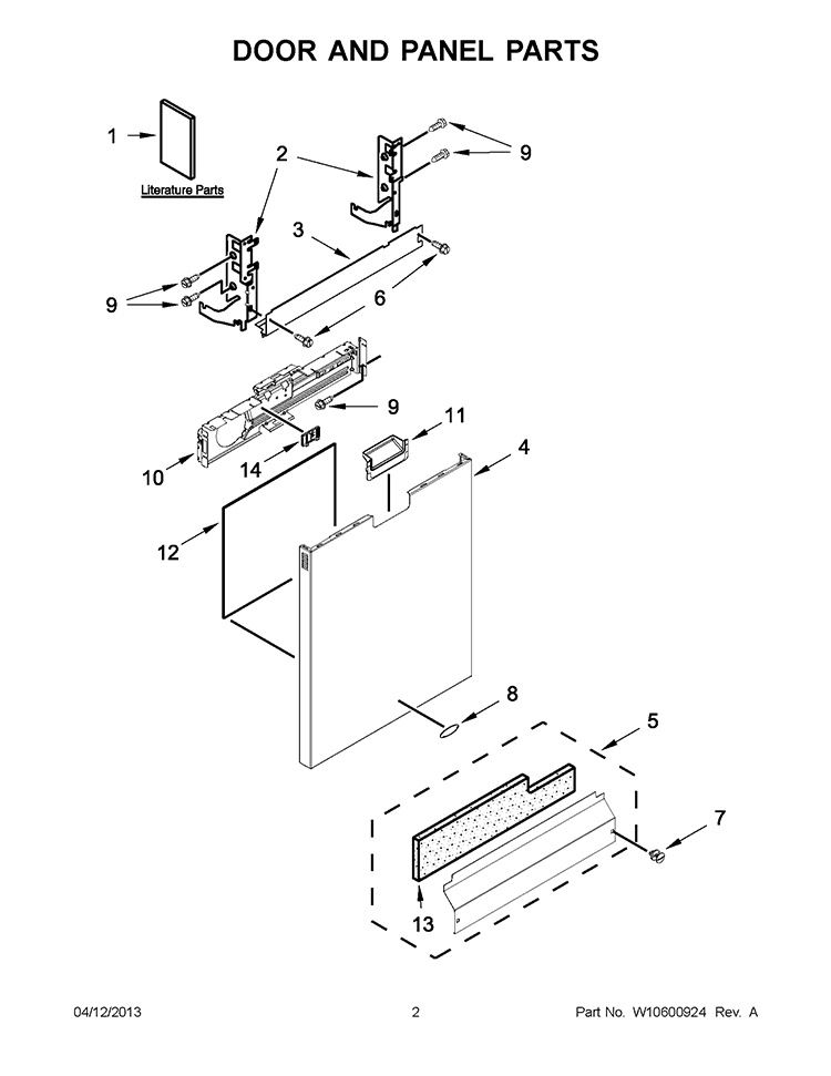 DOOR AND PANEL PARTS Diagram and Parts List for WDF750SAYB2  Whirlpool Dishwasher