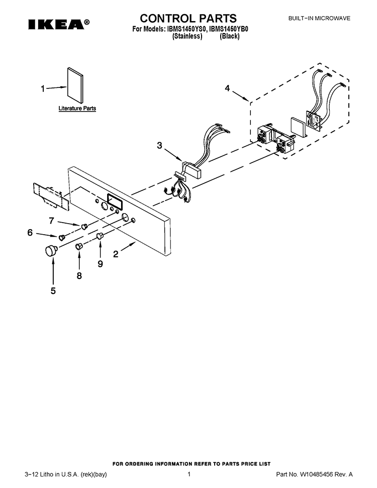 CONTROL PARTS Diagram and Parts List for IBMS1450YB0  Whirlpool Microwave
