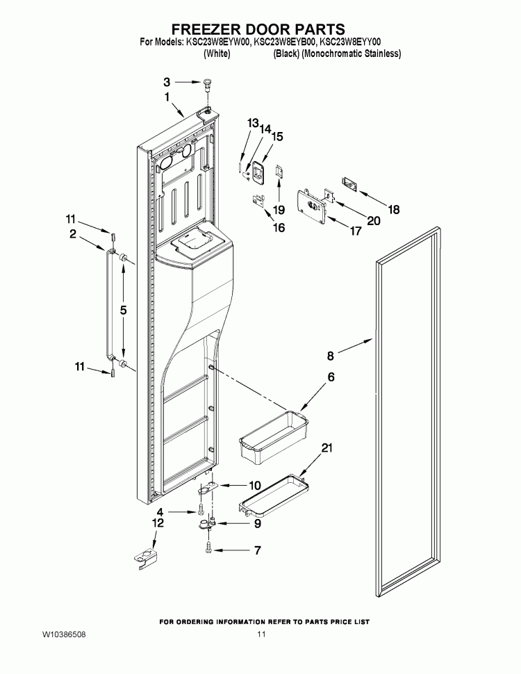 FREEZER DOOR PARTS Diagram and Parts List for KSC23W8EYY00  KitchenAid Refrigerator