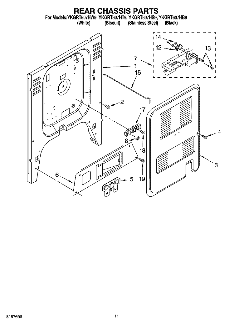 REAR CHASSIS PARTS, MISCELLANEOUS PARTS Diagram and Parts List for YKGRT607HT9  KitchenAid Range