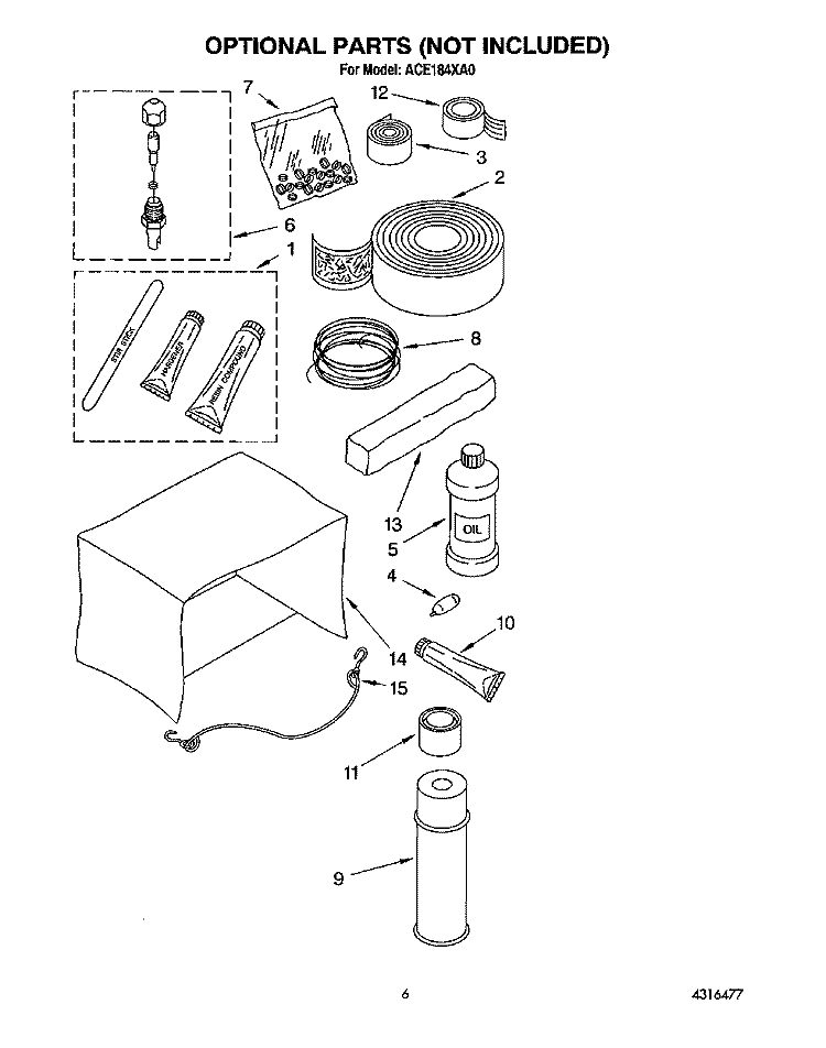 OPTIONAL Diagram and Parts List for ACE184XA0  Whirlpool Air Conditioner