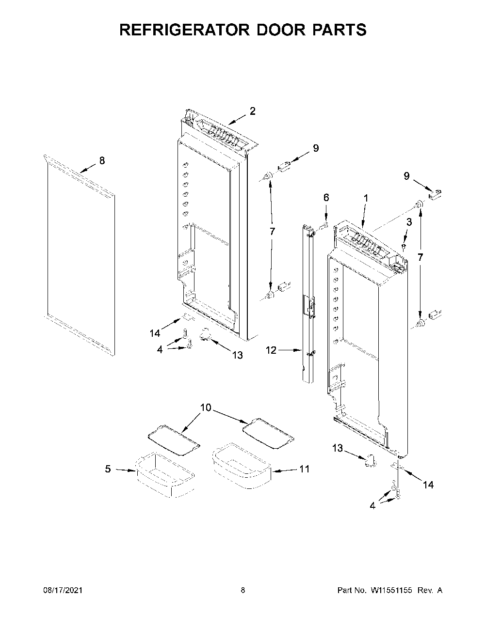 Refrigerator Door Parts Diagram and Parts List for KRFC302EBS05  KitchenAid Refrigerator