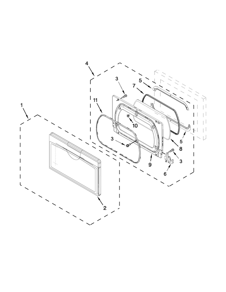 Door Parts Diagram and Parts List for WED5810BW0  Whirlpool Dryer