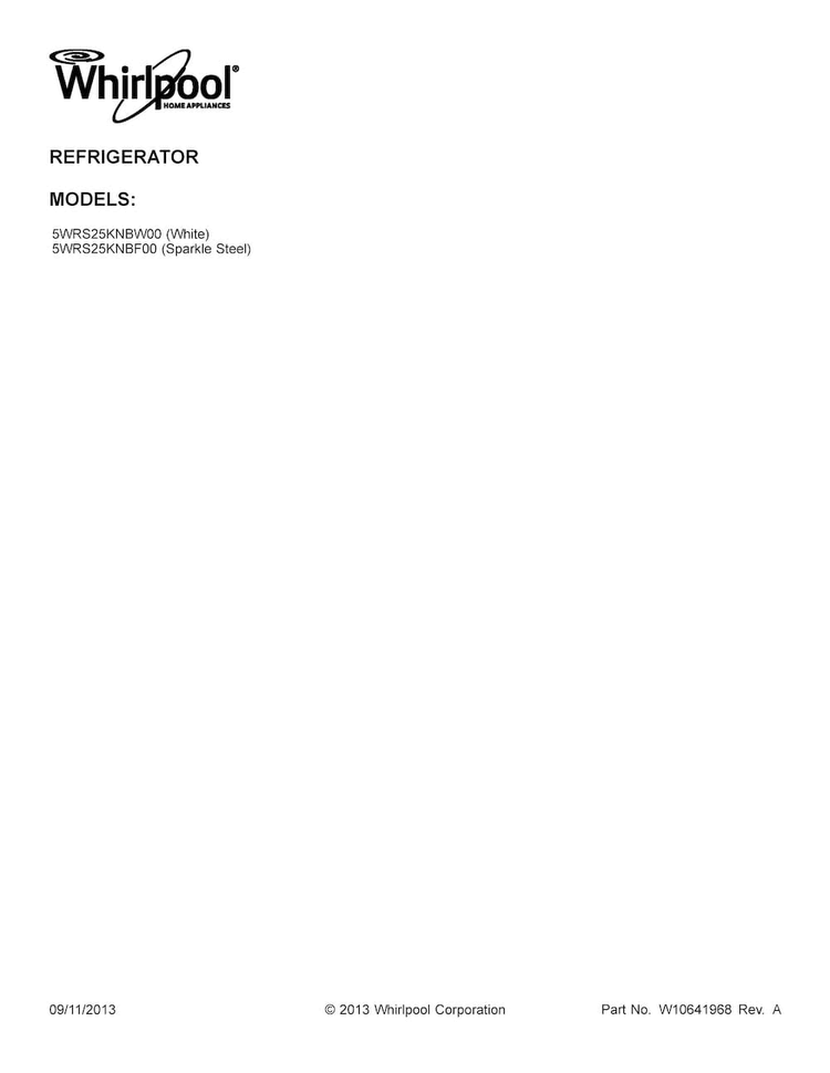 Cover Sheet Diagram and Parts List for 5WRS25KNBF00  Whirlpool Refrigerator