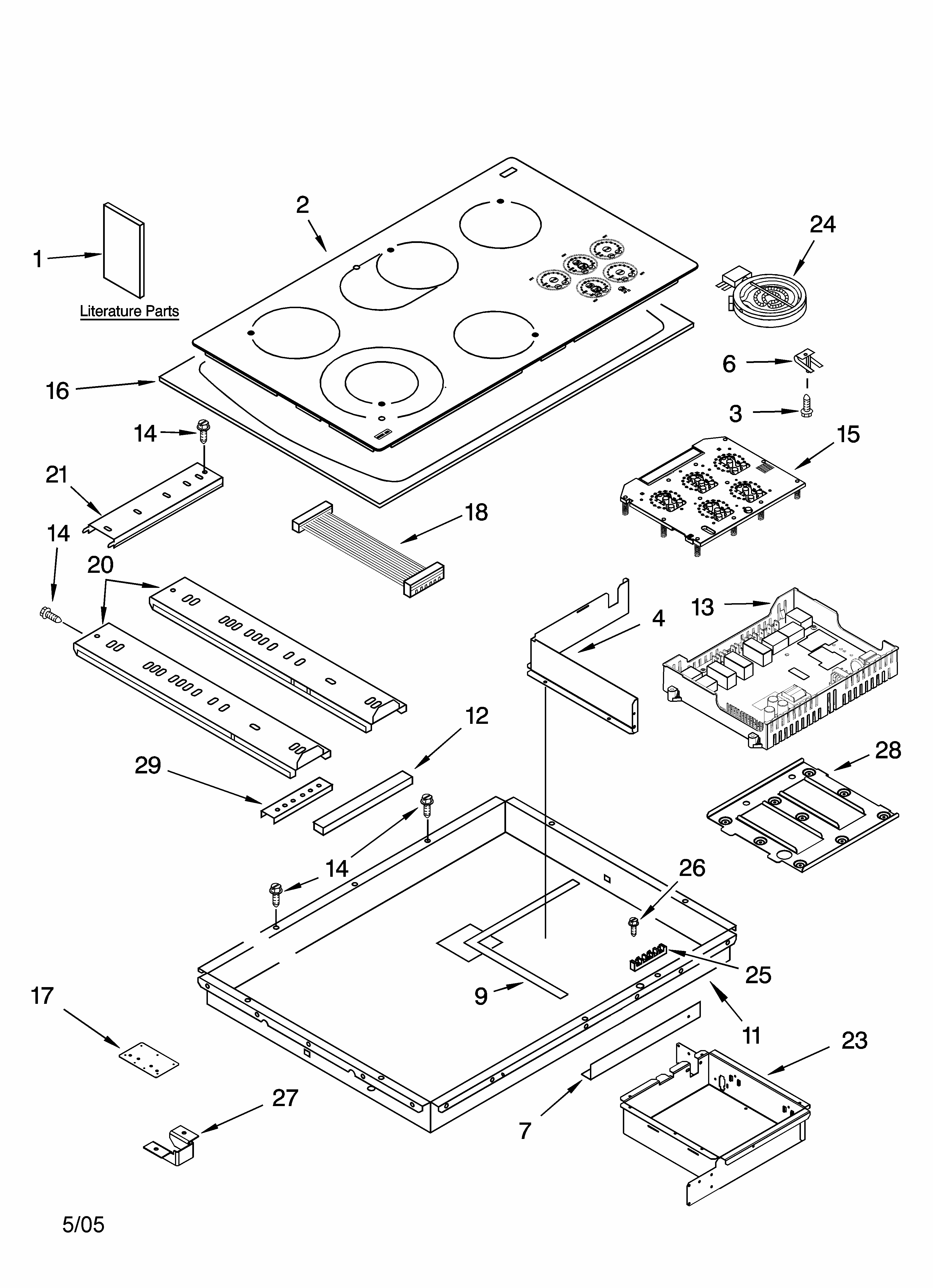 Cooktop Parts, Optional Parts Diagram and Parts List for 66544053302  Kenmore Cooktop