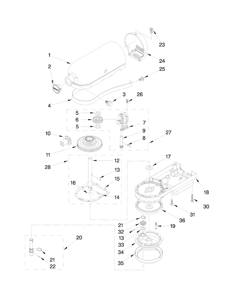 Case, Gearing And Planetary Unit Parts Diagram and Parts List for KSM500PSWH0  KitchenAid Mixer