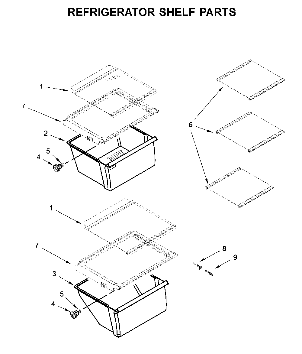 Refrigerator shelf parts Diagram and Parts List for WRS315SNHW03  Whirlpool Refrigerator