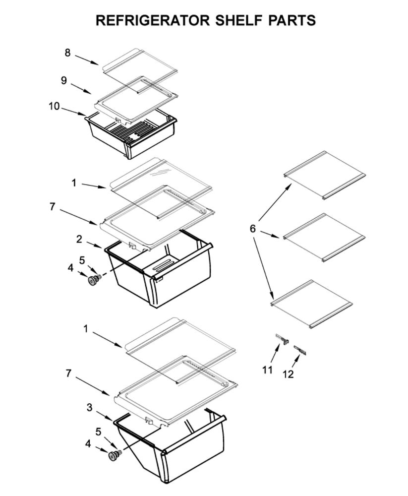Refrigerator Shelf Parts Diagram and Parts List for 10641172713  Kenmore Refrigerator