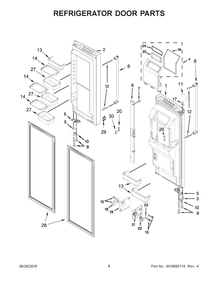 Refrigerator Door Parts Diagram and Parts List for KRFF707EBS00  KitchenAid Refrigerator
