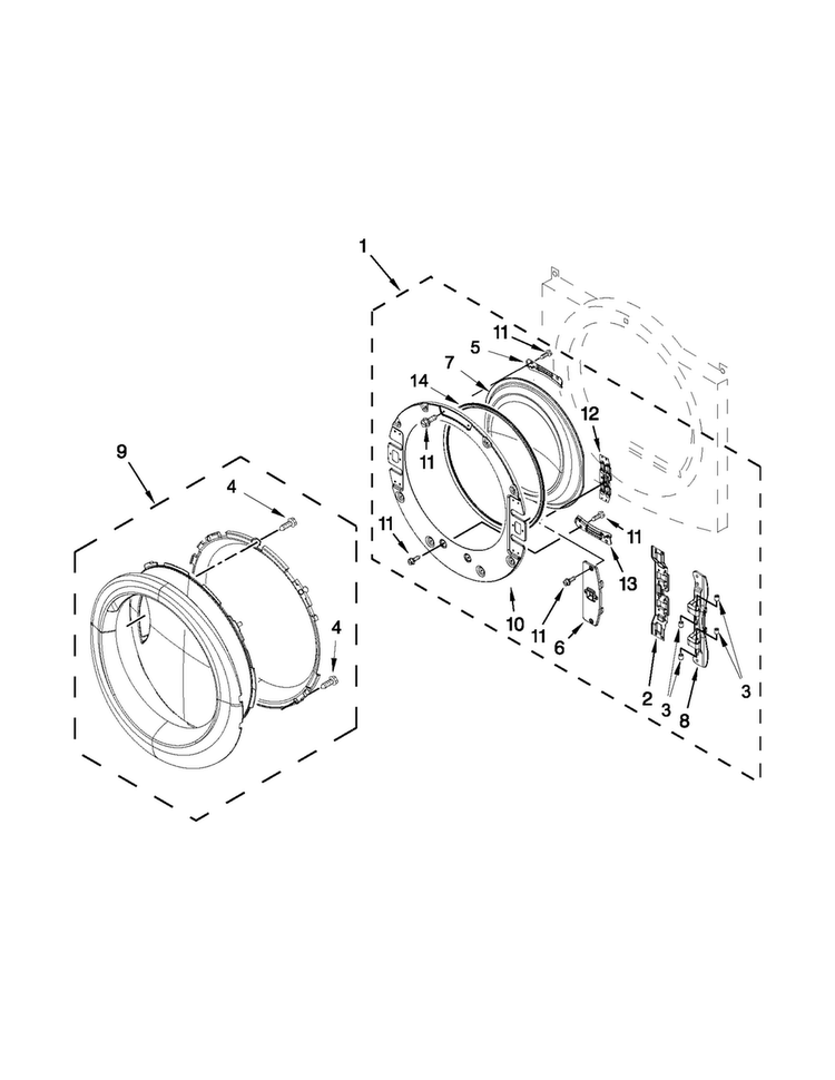Door Parts Diagram and Parts List for WED71HEBW0  Whirlpool Dryer