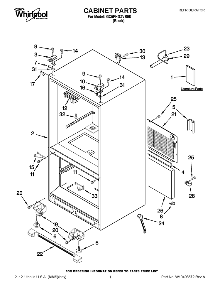 CABINET PARTS Diagram and Parts List for GX5FHDXVB06  Whirlpool Refrigerator
