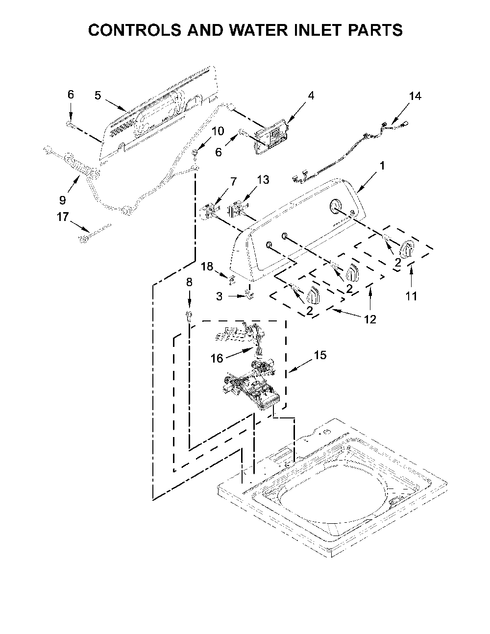 Controls and water inlet parts Diagram and Parts List for 11020232711  Kenmore Washer
