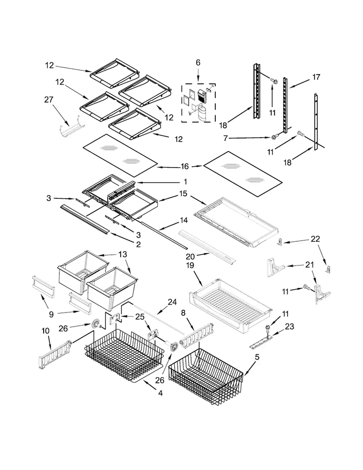 Shelf Parts Diagram and Parts List for KRBR109ESS00  KitchenAid Refrigerator