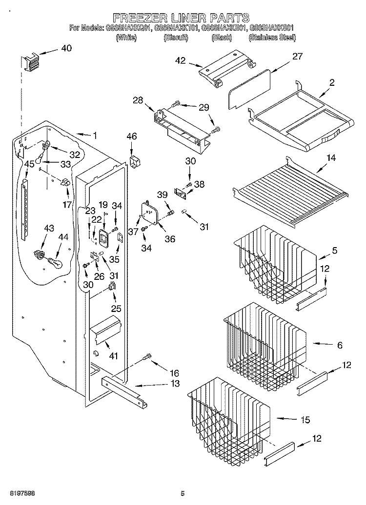 FREEZER LINER Diagram and Parts List for GS6SHAXKB01  Whirlpool Refrigerator