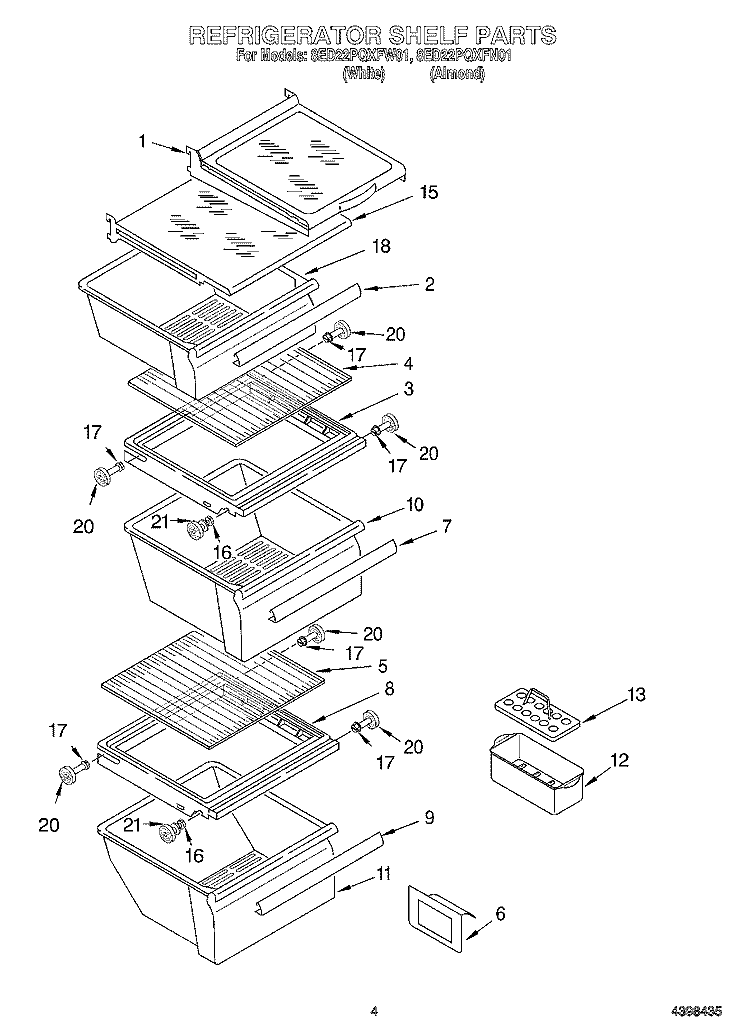 REFRIGERATOR SHELF Diagram and Parts List for 8ED22PQXFN01  Whirlpool Refrigerator