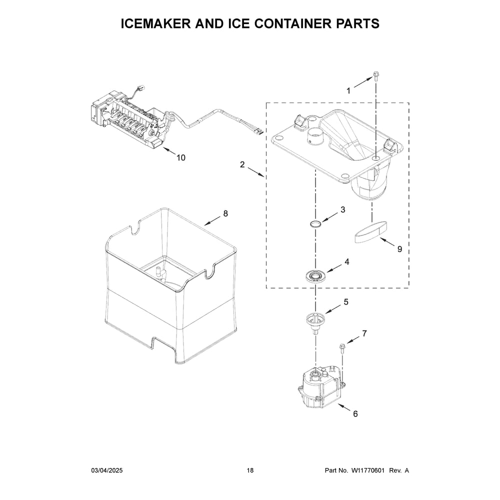Icemaker And Ice Container Parts Diagram and Parts List for KRFF577KBS05  KitchenAid Refrigerator