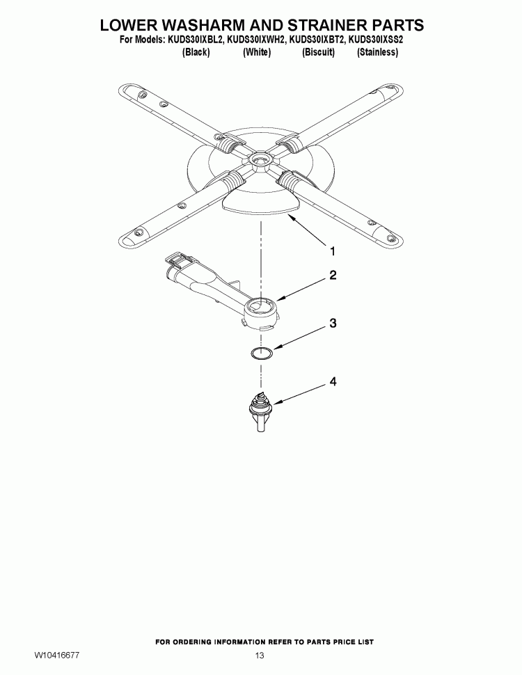 LOWER WASHARM AND STRAINER PARTS Diagram and Parts List for KUDS30IXBL2  KitchenAid Dishwasher
