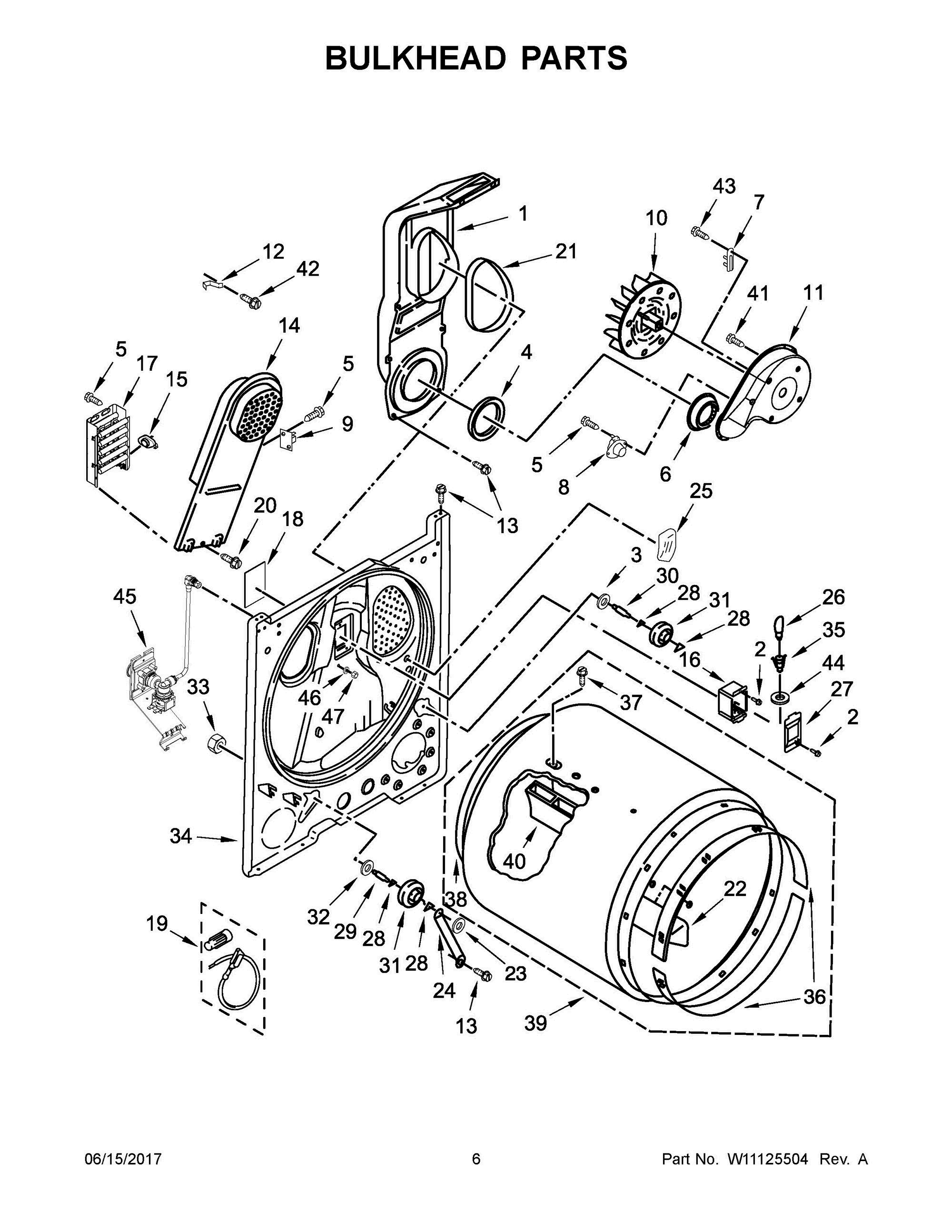 04 - BULKHEAD PARTS Diagram and Parts List for WED7300DW2  Whirlpool Dryer