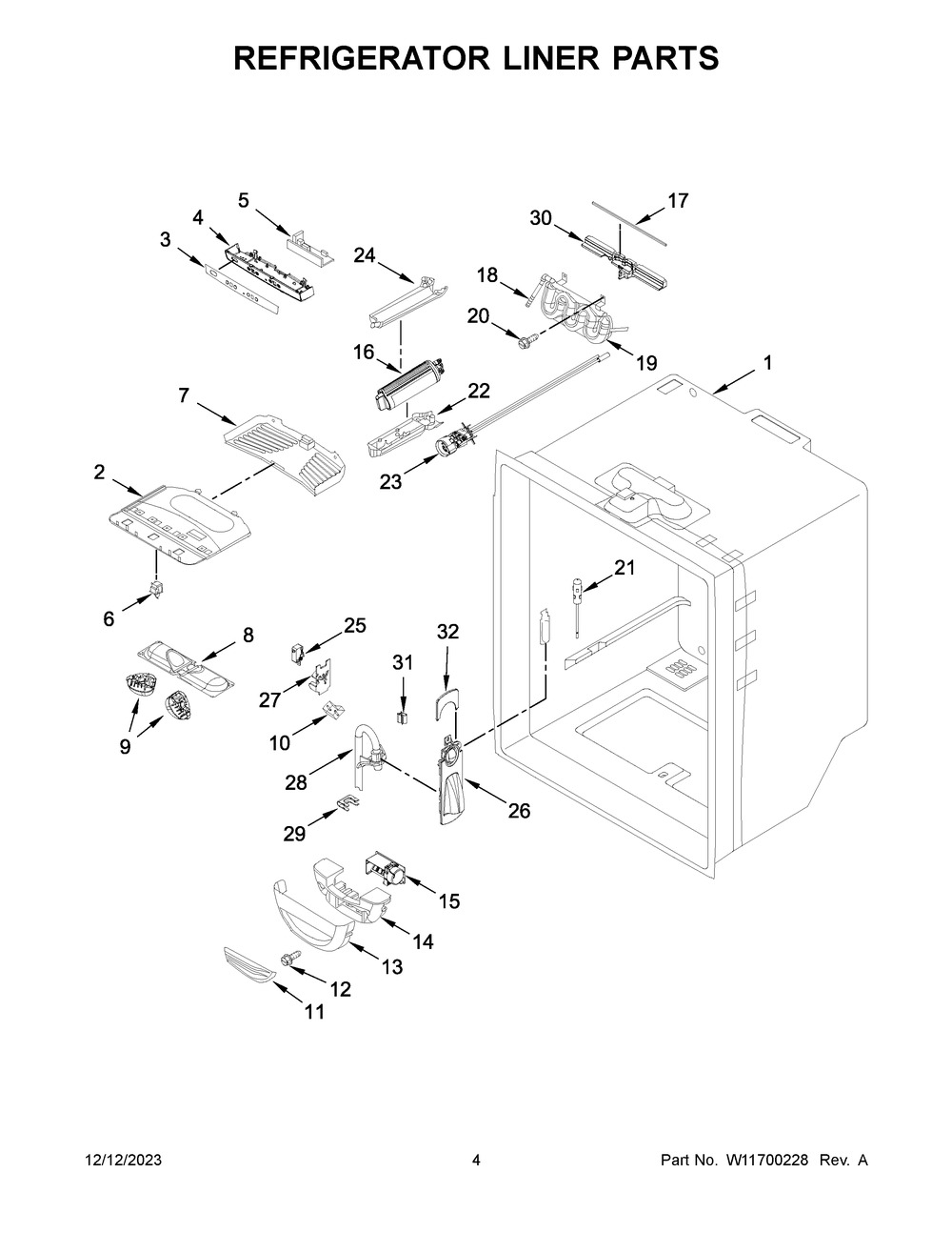 Refrigerator Liner Parts Diagram and Parts List for WRF535SWHW09  Whirlpool Refrigerator