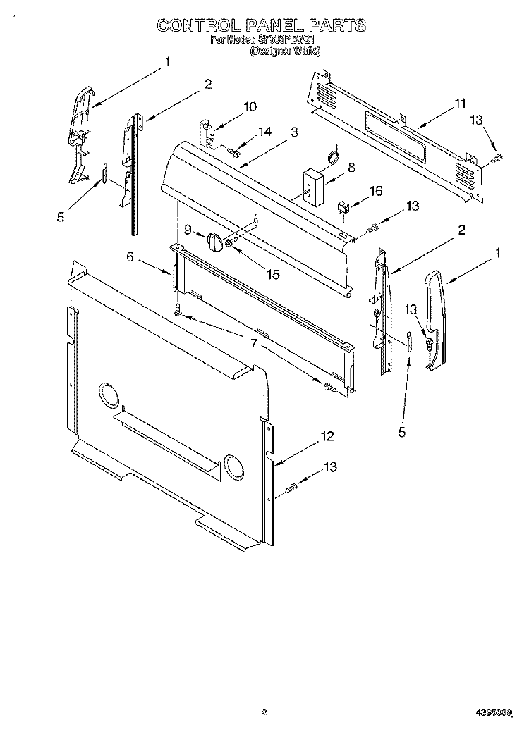 CONTROL PANEL Diagram and Parts List for SF303PEGQ1  Whirlpool Range