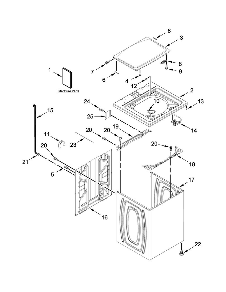 Top And Cabinet Parts Diagram and Parts List for 7MWTW1950EW1  Whirlpool Washer