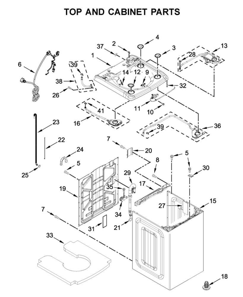 Top And Cabinet Parts Diagram and Parts List for 11031642020  Kenmore Washer