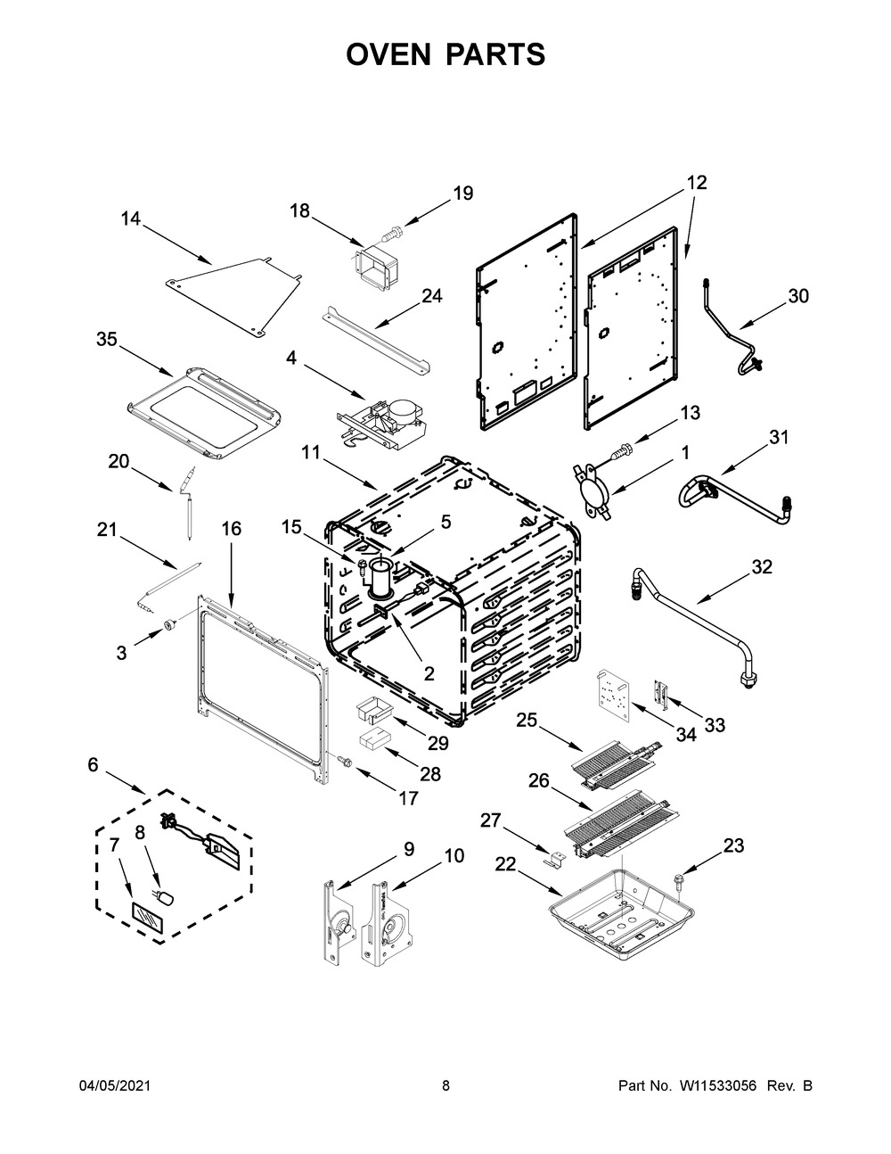 Oven Parts Diagram and Parts List for KFGC506JYP02  Whirlpool Range